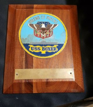 Rare 1960s Us Navy Uss Boxer Cva - 21 10 X 8 Inches Painted Metal Ships Plaque