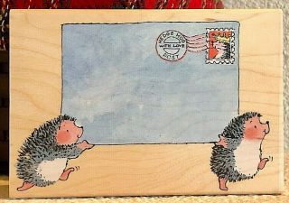 Penny Black Hedgehog H.  H.  Post Wood Mounted Stamp Rare Retired Envelope Art