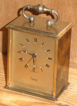 Vintage Swiza 8 Day Carriage Alarm Clock Brass With Bakelite Panels Gwo