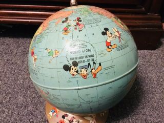 Vtg 1950 Rand Mcnally Walt Disney World Globe W/disney Characters Rare