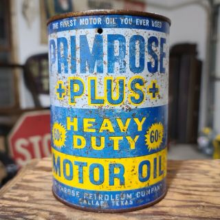 VINTAGE RARE Primrose Motor Oil Can 1 QT Quart Metal Tin EMPTY Can Prim Rose 3