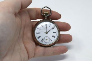 Antique Victorian 800 Solid Silver & Gold Top Wind Pocket Watch 25648