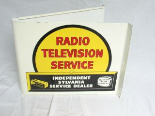 Sylvania Radio & Television Service Enamel Sign - - Rare 2 Sided Wall Hanger - 1959 -