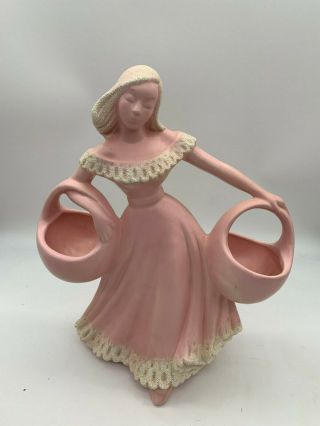 Art Decor Retro Vintage Haeger Pottery Pink Landy With Baskets Rare 30 