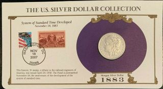 1883 O Morgan Silver Dollar - U.  S.  Postal Commemorative Stamp Set Rare 3c Stamp