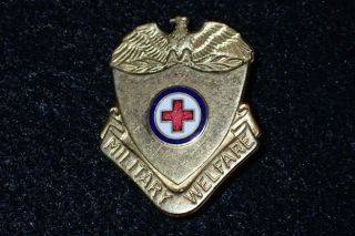 Ww2 Us American Red Cross Military Welfare Pin Badge Cap / Uniform Device - Rare
