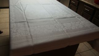 Antique Vintage Very Large White Silk Tablecloth 76 " X 58 " Floral 4505