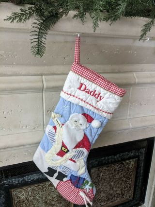 Rare Pottery Barn Kids Santa Quilted Christmas Stocking Daddy