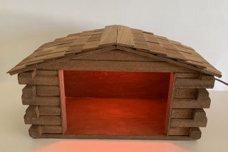 Rare Vintage Log Cabin Handmade Wooden Christmas Nativity Manger Lighted Stable