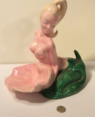 Rare Vintage Unmarked Freeman - Mcfarlin Busty Ceramic Mermaid Soap Dish