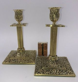 Lovely Antique Victorian Solid Brass Candlesticks Candle Holders 6 5/16 "