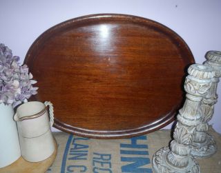 Antique/vintage Large Wooden Oval Solid Mahogany Serving Tea Tray Butlers Tray