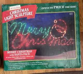Mr.  Christmas Light Sculpture 1998 Merry Christmas W/ Santa Face Rare 48”x22”
