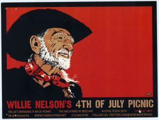 Rare 2010 Willie Nelson 4th Of July Picnic At The Backyard Promotional Card Look