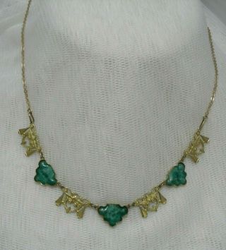 Antique Edwardian Rolled Gold Plated Colour Shell Shape Peking Glass Necklace