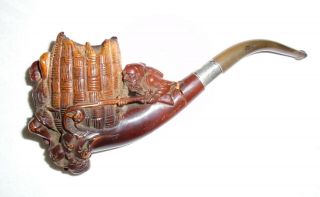 Antique/vintage Meerschaum Tobacco Smoking Pipe With Carved Figures