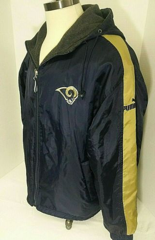 St Louis Vtg Rams Nfl Rare Puma Reversible Nylon/fleece Embroidered Jacket Large