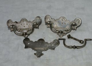 2,  1 (3) Art Nouveau ? Reclaimed Silver Plated Brass Drawer Drop Pull Handles