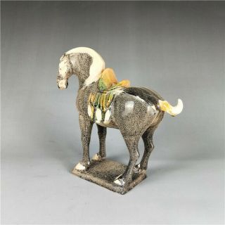 Chinese Antiques Hand Make Porcelain Tri Colored Glazed Pottery War Horse Statue