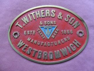 Vintage T.  Withers & Son Brass Safe Plaque Name Plate