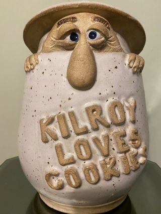 Kilroy Was Here Cookie Jar Vintage 1970s Mid Century Rare Stoneware Pottery