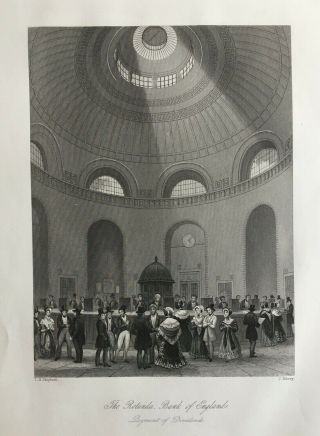1841 Antique Print; Rotunda At The Bank Of England,  London After Shepherd
