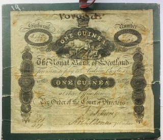 Rare 1826 Royal Bank Of Scotland One Guinea Banknote Stamped Forged