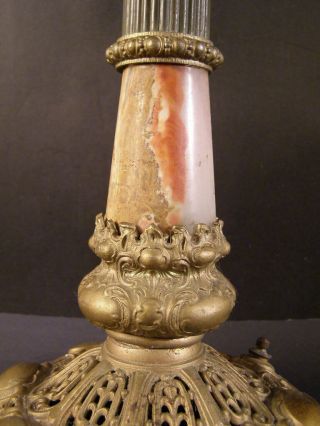 RARE 19 c B & H Marble Column Banquet Parlor Shade Oil Lamp Figure Cherub Angel 5