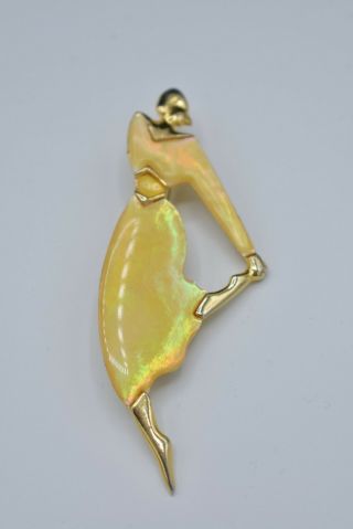 Park Lane Signed Vintage Pin Brooch Mother Pearl Yellow Gold Dancing Woman Bin8