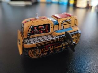 Tin Litho Bulldozer Construction Japan Toy Car Wind Up Vtg 2 " Mini Rare