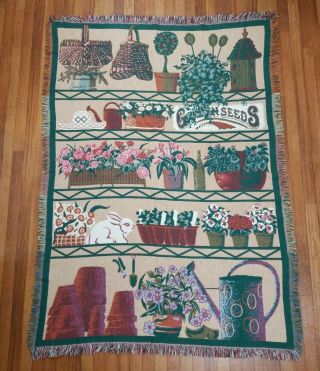 Rare Goodwin Weavers Usa Floral Flowers Woven Afghan Throw Blanket 48 " X 67 "