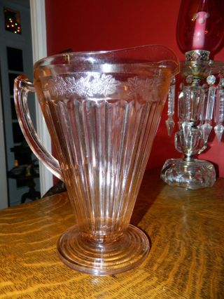 Vintage Antique Pink Depression Glass Pitcher Vase