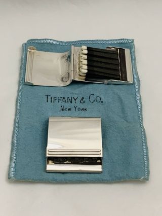 Rare Antique Pair Tiffany & Co.  Sterling Silver Matchbook Holder With Flip Tops 4