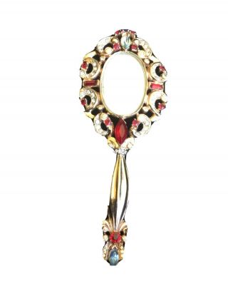 Vintage Rare Coro Craft Sterling Jeweled Mirror Pin Vvvg