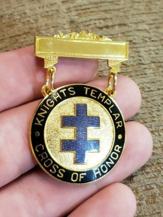 Rare Vintage Gold Tone Masonic Knights Templar Cross Of Honor Medal Badge Pin