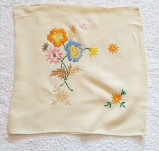 Vintage 1920s 30s Hand Embroidered Cream Cotton Cushion Cover Bright Floral