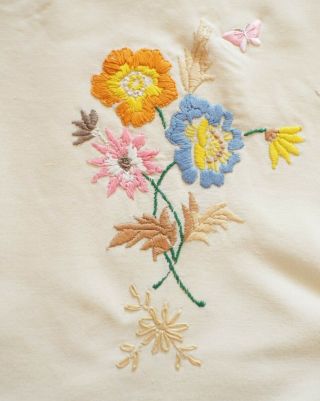 Vintage 1920s 30s Hand embroidered cream cotton cushion cover Bright floral 2