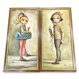 Vintage Maio Litho Prints Harlequin Girl Ballerina W/ Wood Frames Mcm Usa Ny