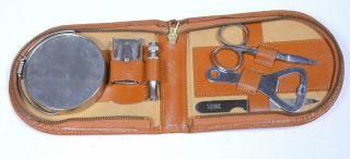 Vintage Leather 7pc Travel Grooming Kit Gillette Razor /mirror Sheffield England