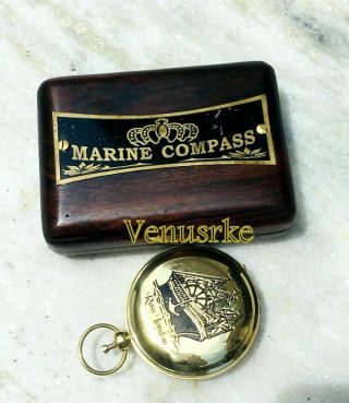 Nautical Brass Push Button Antique Maritime Marine Shiny Brass Compass