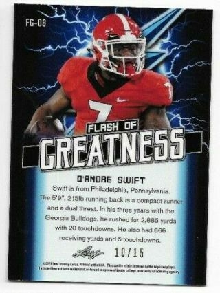 2020 Leaf Flash of Greatness D ANDRE SWIFT PINK SPARKLES 10/15 ONLY 15 