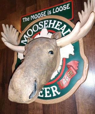 Rare Vtg Moosehead Canadian Lager Beer 3 - D Bar Sign Faux Wood Bar Decor Mancave