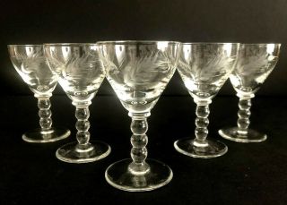 Vintage Set Of 5 Crystal Cut Wheat Pattern Cordial Glasses 3.  5 " Tall