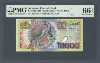 Suriname 10000 Gulden,  2000 Bird Series,  P - 152 Pmg 66 Epq Gem Unc,  10,  000 Rare