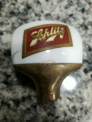 Vintage Schlitz Beer Porcelain Brass Tap Handle Tapper Knob Pull Rare