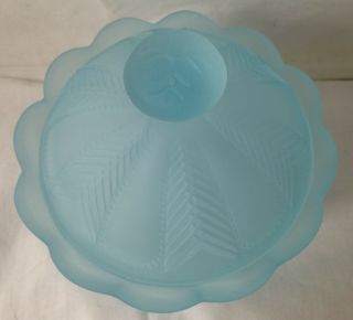 ❤️VINTAGE IMPERIAL GLASS RARE BLUE FROSTED LIDDED CANDY DISH STAMPED LOVELY❤️ 2