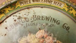 Antique Pre Prohibition EBERLE BREWING CO Tin Litho Tray Jackson,  Michigan RARE 6