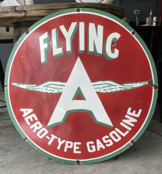 Huge Flying A Aero - Type Airplane Gasoline 36” Porcelain Metal Sign Very Rare 3ft