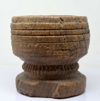 Asian Antique Rare Wooden Fine Hand Carved Mortar Planter Pot Spice Grinder Pot