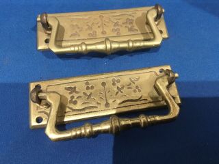 2 Cast Brass Antique Style Furniture Drawer Handles,  Old Stock